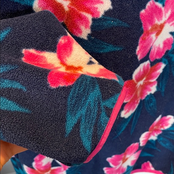 Lands' End Navy and Pink Floral Fleece Pullover Size L - Picture 5 of 9